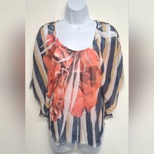 Apostrophe M Sheer Top Bat Sleeve Bold Floral